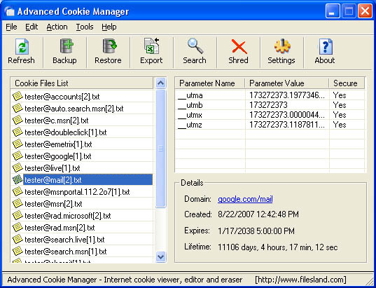 Advanced Cookie Manager 2.41 screenshot