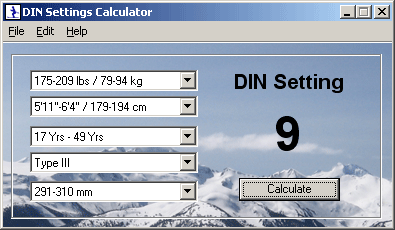 Click to view DIN Settings Calculator 1.11 screenshot
