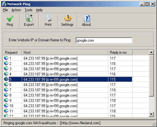 Network Ping screen shot