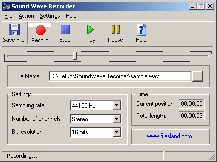 Click to view Sound Wave Recorder 1.2 screenshot