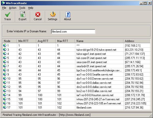 Screenshot for WinTraceRoute 2.4