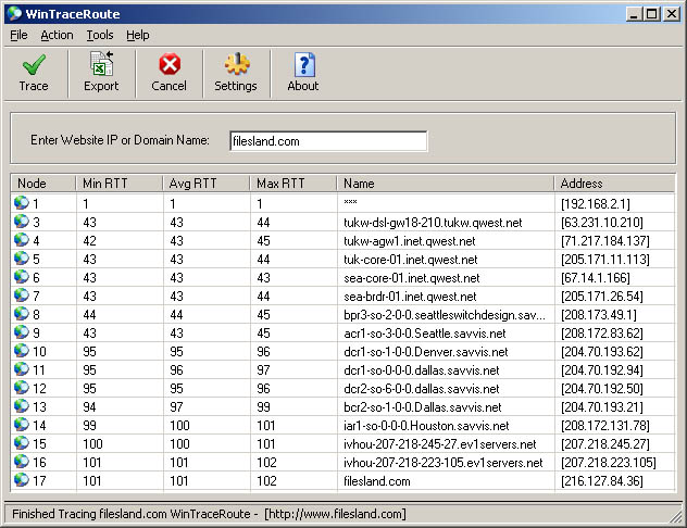 WinTraceRoute 2.52 screenshot