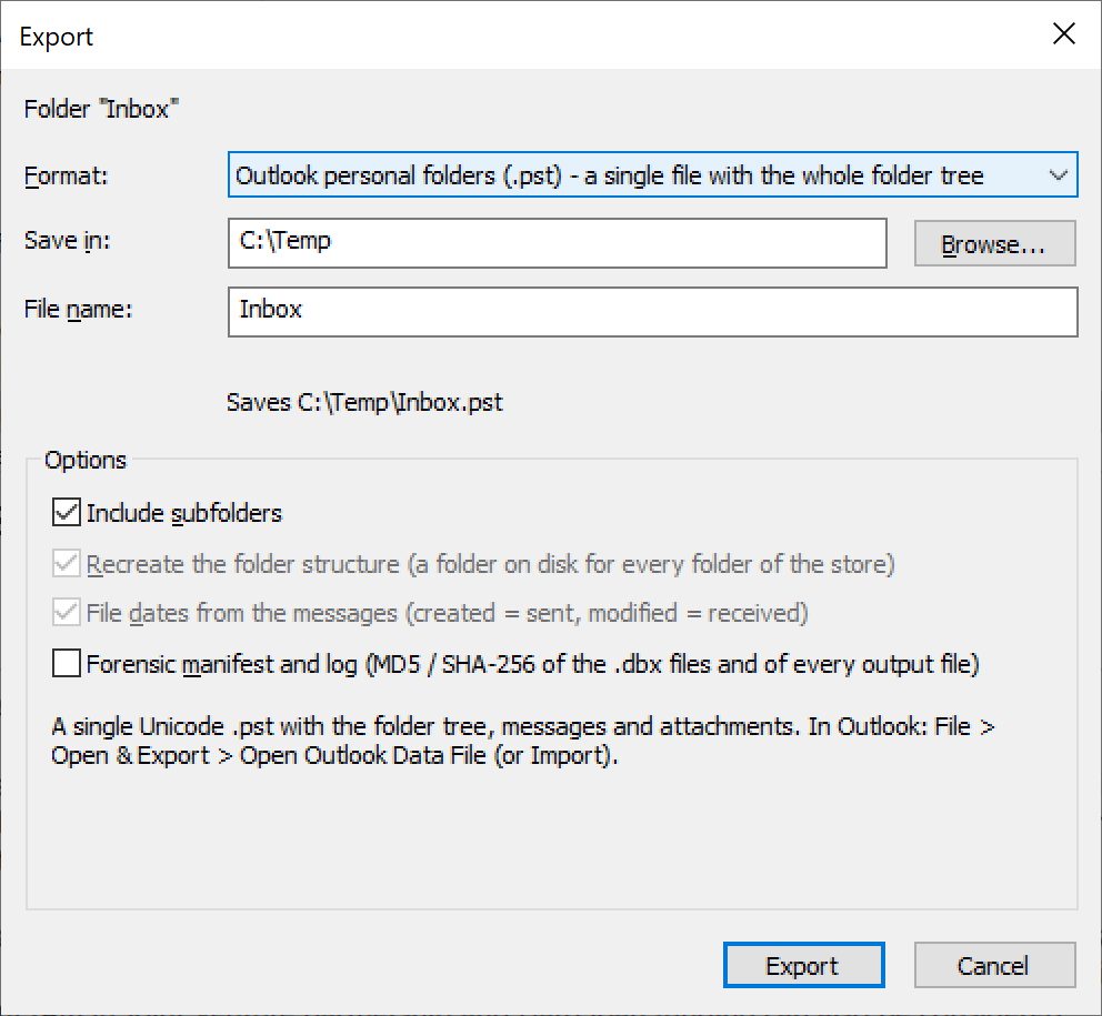 Export Outlook Express DBX files to Outlook PST