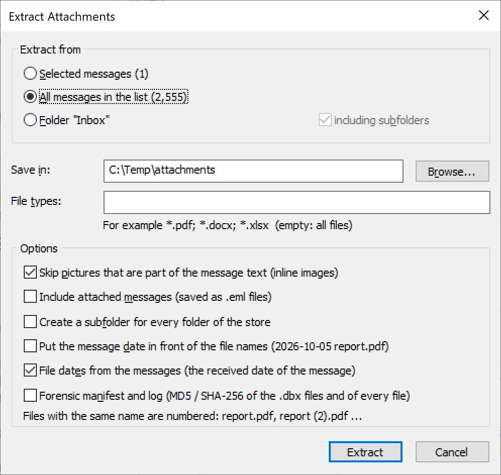 Extract attachments from Outlook Express DBX files