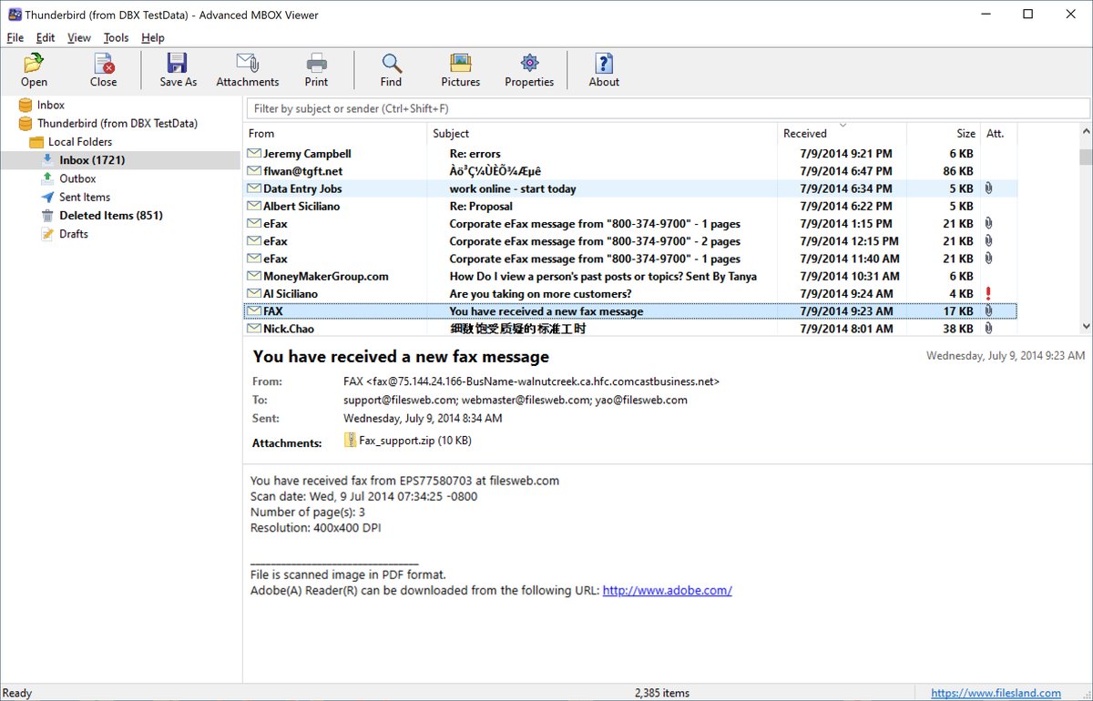 Advanced MBOX Viewer main window