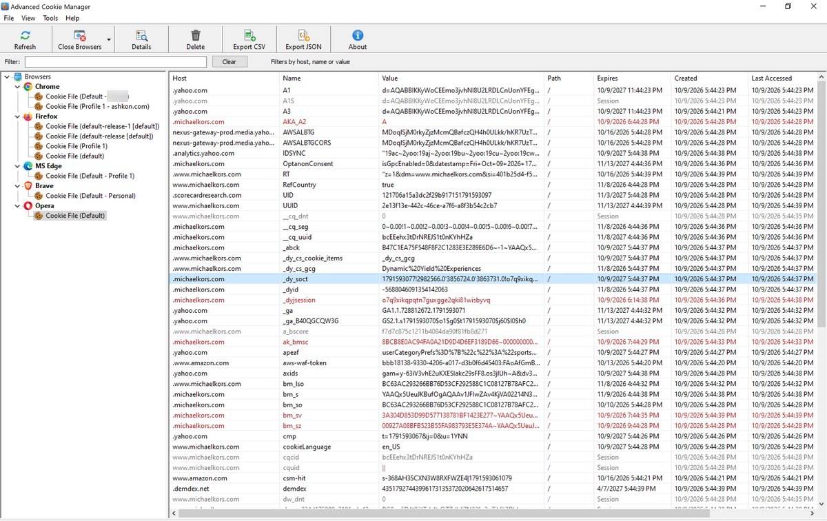 Advanced Cookie Manager main window