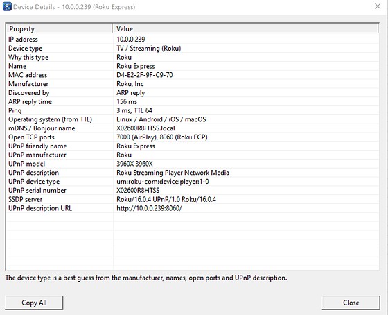 GetNetworkInfo Device Details window