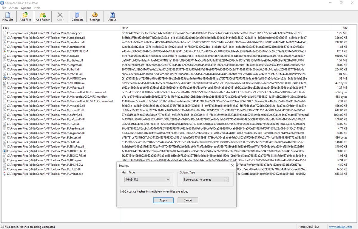 Advanced Hash Calculator main window