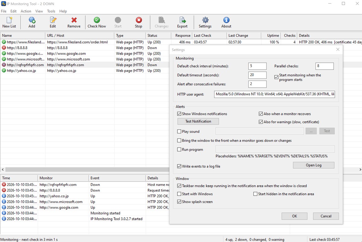 IP Monitoring Tool main window