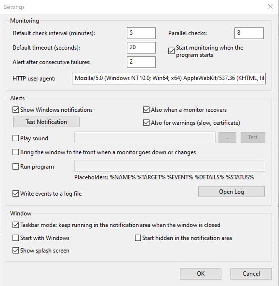 IP Monitoring Tool Settings dialog