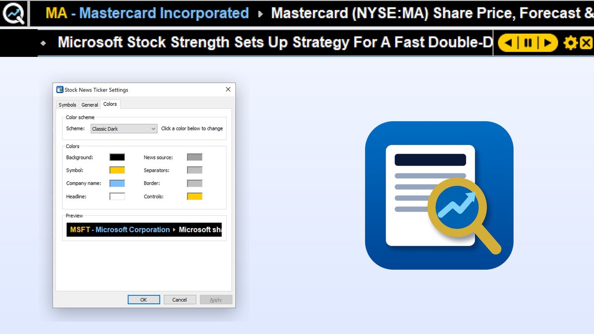 Stock News Ticker bar and settings